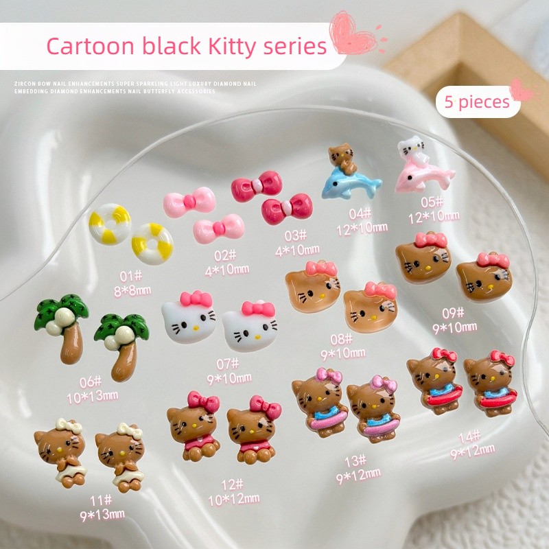 Cartoon Nail Accessories Supplier - Hellokitty Cat Black Coconut Cute Three-dimensional