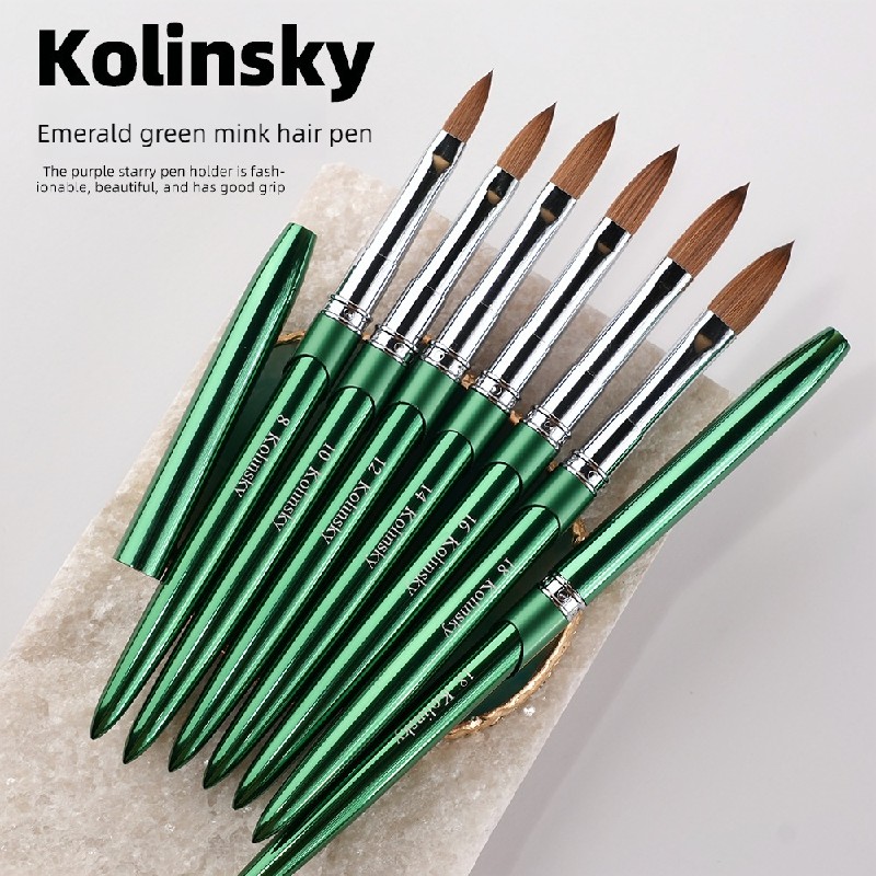 Kolinsky Hair Brush Supplier - Custom Logo 100% Kolinsky Hair Matte pink Metal Handle