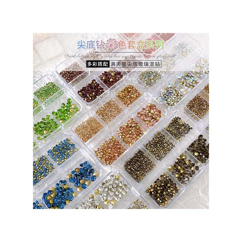 Nail Rhinestones Manufacturer - 6-Grid Mixed Size Beauty Jewelry New Explosion-Blue Net