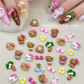 Cartoon Nail Accessories Supplier - Hellokitty Cat Black Coconut Cute Three-dimensional