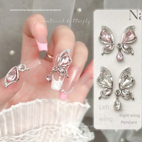 Butterfly Nail Jewelry Supplier - 2024 New Butterfly Wings Three-dimensional Alloy Pink