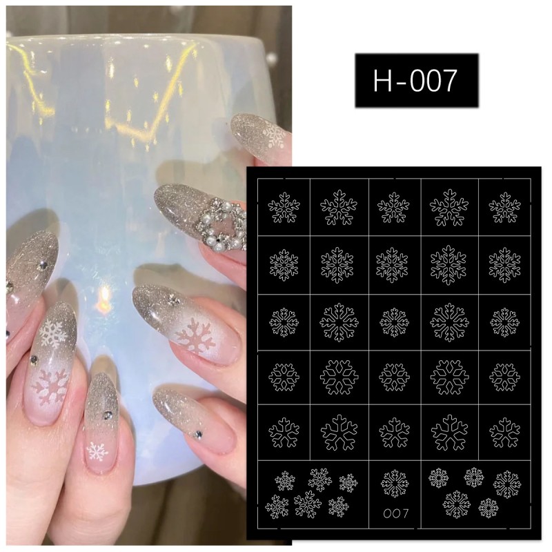 Snowflake Nail Sticker Supplier - White Snowflake Relief Stereo Christmas Tree Deer