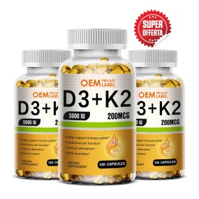 Vitamin D3 K2 Softgels Manufacturer - Private Label 5000 IU D3+200MCG K2 Calcium Absorption