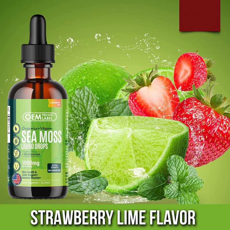 Sea Moss Liquid Drops Supplier - Custom 1000mg Irish Gel with Bladderwrack Elderberry Immunity
