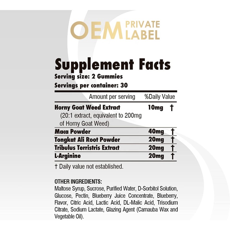 Horny Goat Weed Gummy Manufacturer - Customized BCAA L-Arginine MACA Preworkout Muscle