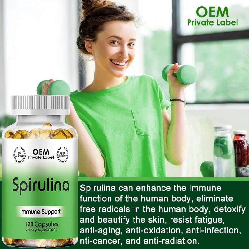 Spirulina Softgel Factory - OEM Organic Chlorella Spirulina 500mg Natural Softgels Supplement