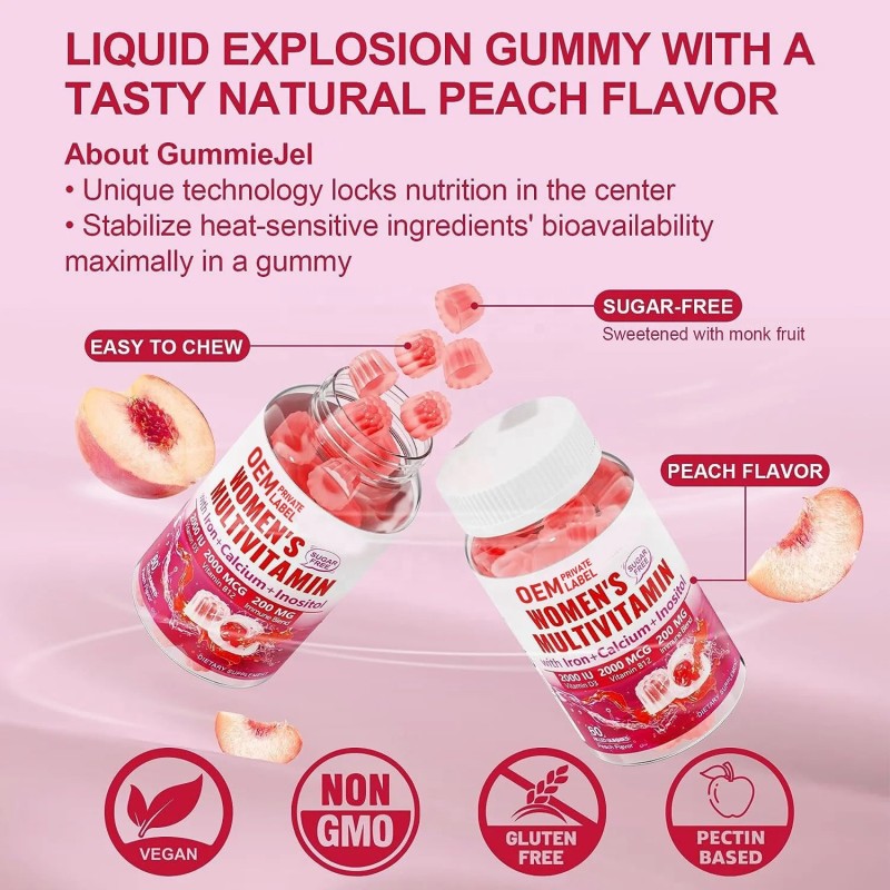 Women Multivitamin Gummies Supplier - Custom Center Filled with Algae Calcium Iron