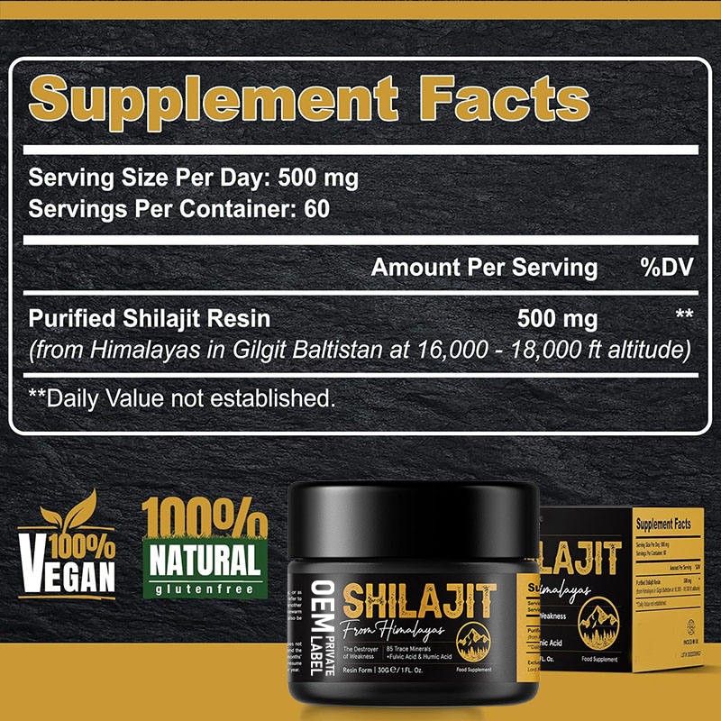 Shilajit Resin Supplier - Oem Private Label Himalayan Rich Fulvic Humic Acid Immune Booster