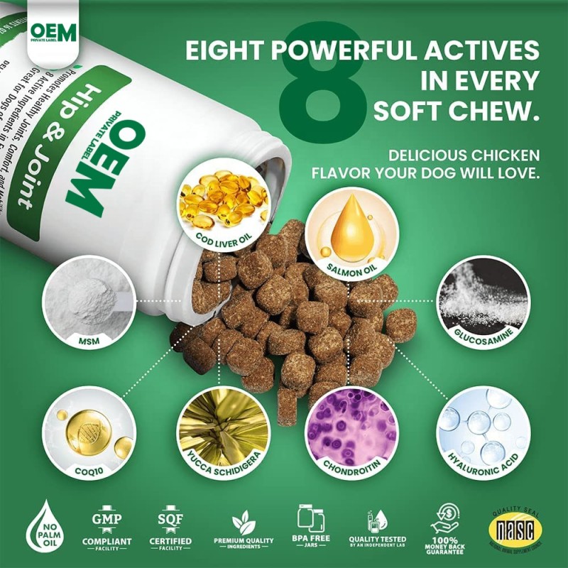 Dog Joint Supplement Factory - LOW MOQ GrassGreen Chews Glucosamine Chondroitin MSM For Dogs