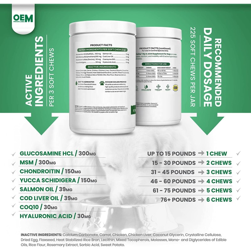 Dog Joint Supplement Factory - LOW MOQ GrassGreen Chews Glucosamine Chondroitin MSM For Dogs