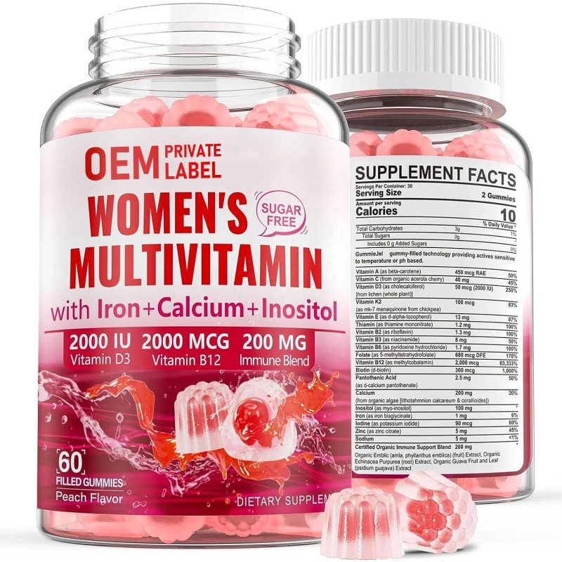 Women Multivitamin Gummies Supplier - Custom Center Filled with Algae Calcium Iron