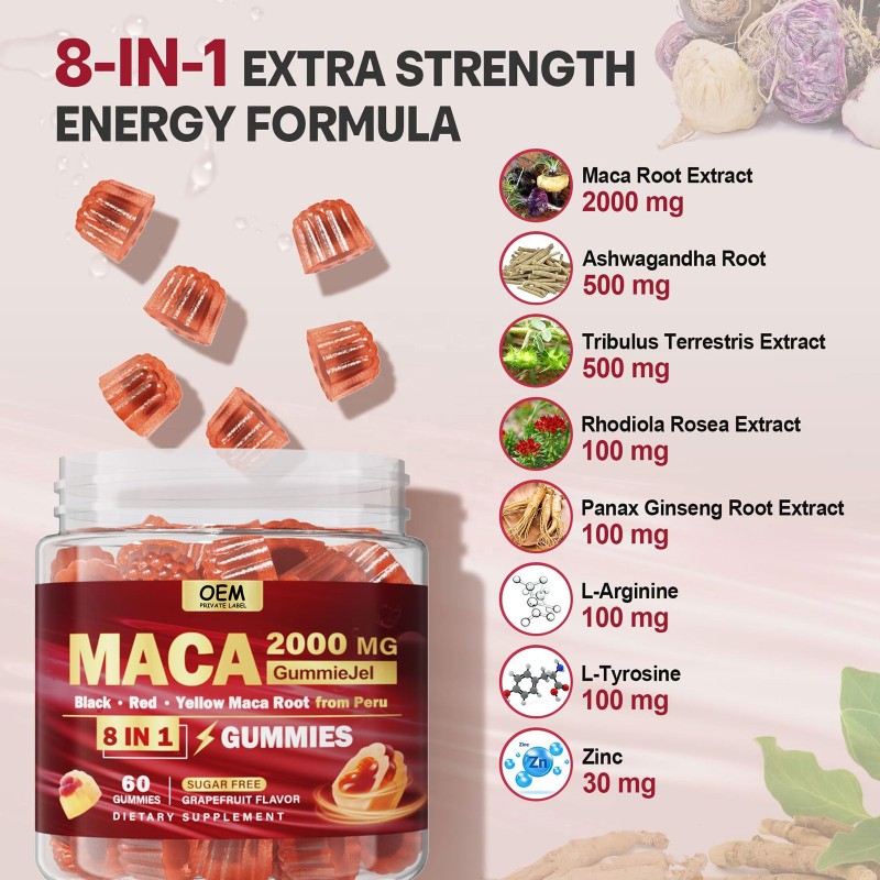 Men Energy Supplement Supplier - OEM Private Label 8 in 1 Natural Booster Maca Root