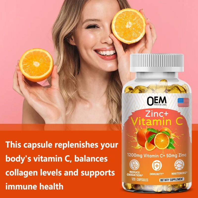 Vitamin C Zinc Softgels Manufacturer - OEM 1200mg Vitamin C with 50mg Zinc Energy Metabolism
