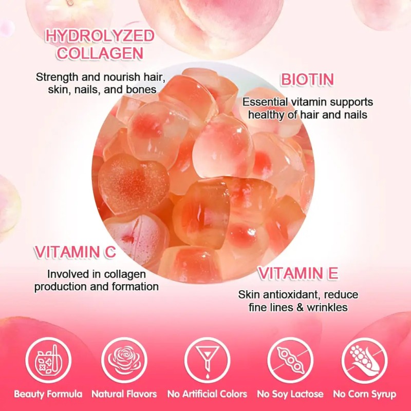 Collagen Gummies Supplier - Low Sugar Vegan Center Filled Biotin Protein Anti Aging