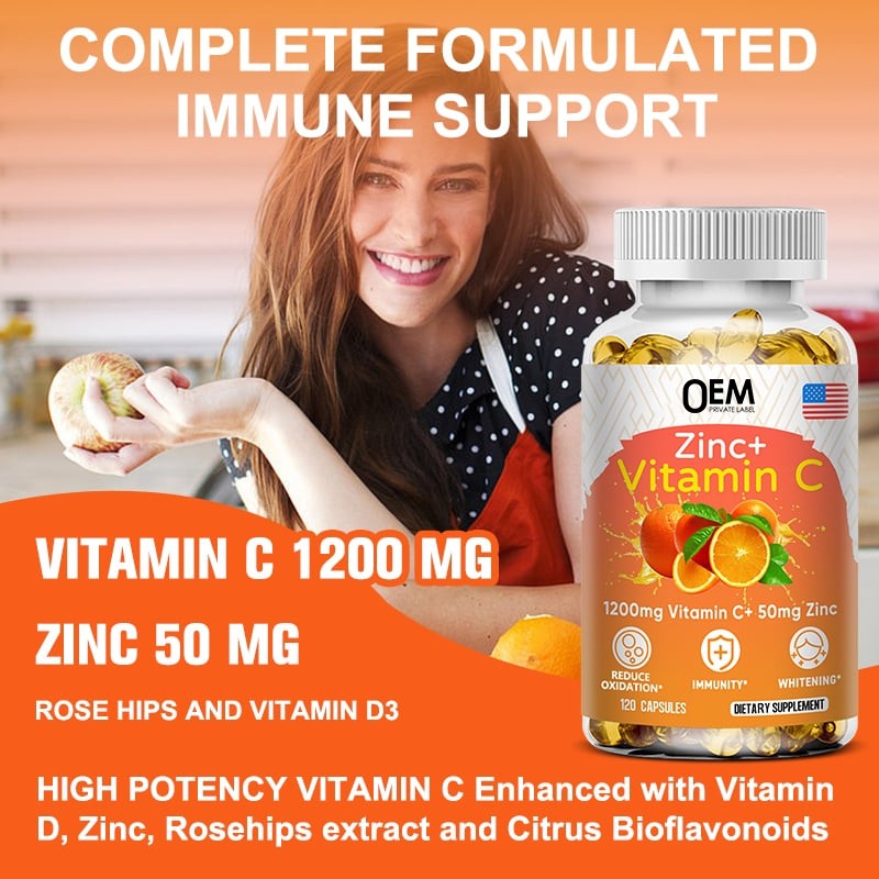 Vitamin C Zinc Softgels Manufacturer - OEM 1200mg Vitamin C with 50mg Zinc Energy Metabolism