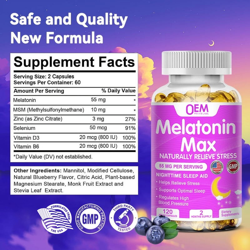 Melatonin Softgel Factory - OEM Customized Vitamin B6 GABA 10mg Relieve Stress Optimal Sleep