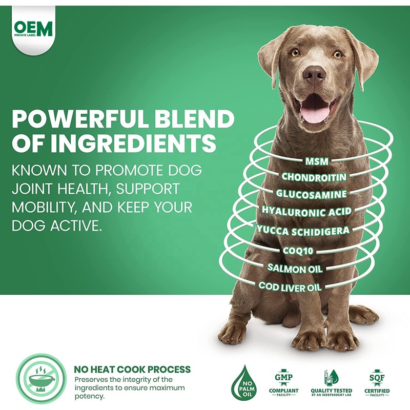 Dog Joint Supplement Factory - LOW MOQ GrassGreen Chews Glucosamine Chondroitin MSM For Dogs