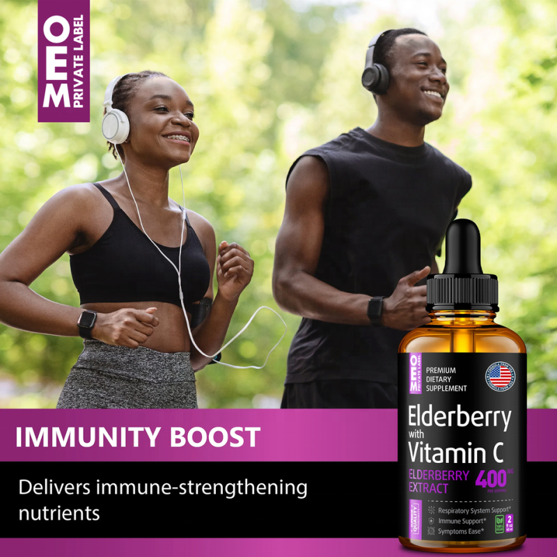 Elderberry Drops Manufacturer - Organic Sambucus Liquid Black Extract Vitamin C Antioxidant