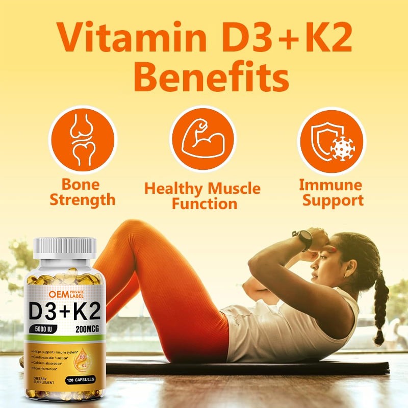 Vitamin D3 K2 Softgels Supplier - OEM/ODM Private Label 10000iu Bone Health Immune Support