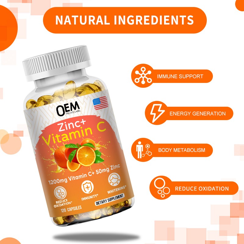 Vitamin C Zinc Softgels Manufacturer - OEM 1200mg Vitamin C with 50mg Zinc Energy Metabolism