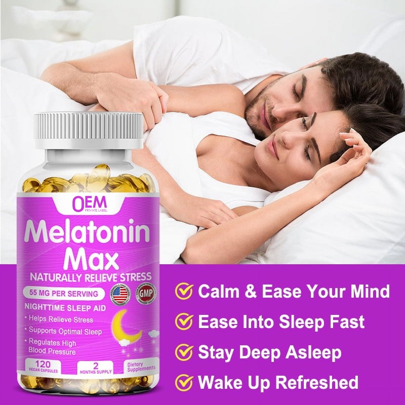 Melatonin Softgel Factory - OEM Customized Vitamin B6 GABA 10mg Relieve Stress Optimal Sleep