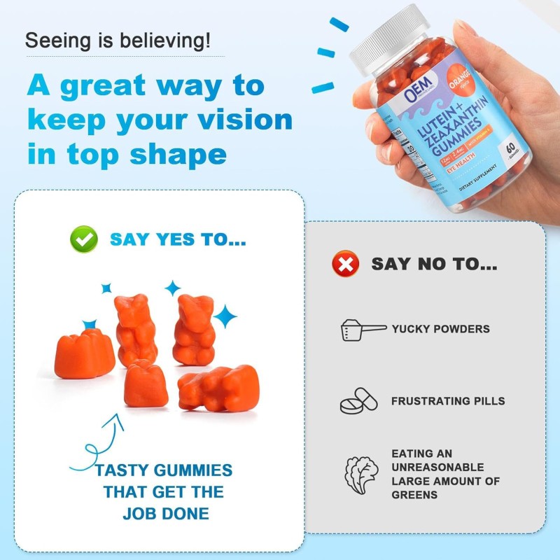 Lutein Gummies Factory - OEM 12mg Vegan with Zeaxanthin Vitamin A Eye Brain Health