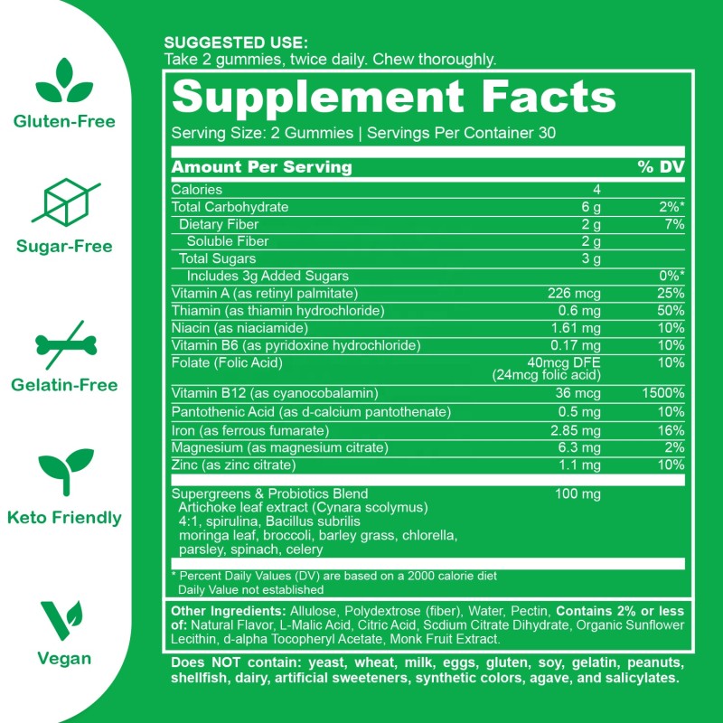 Super Greens Gummies Factory - OEM Immunity Natural Weight Management Metabolism Boost