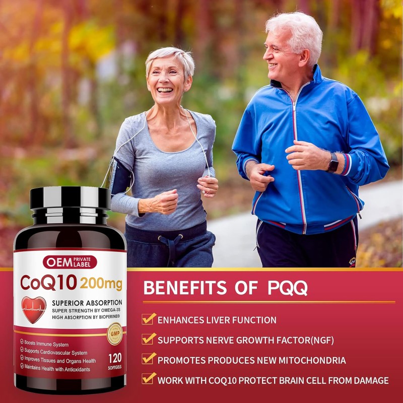 CoQ10 Softgels Supplier - OEM 200mg with BioPerine Omega 3 Antioxidant Heart Support