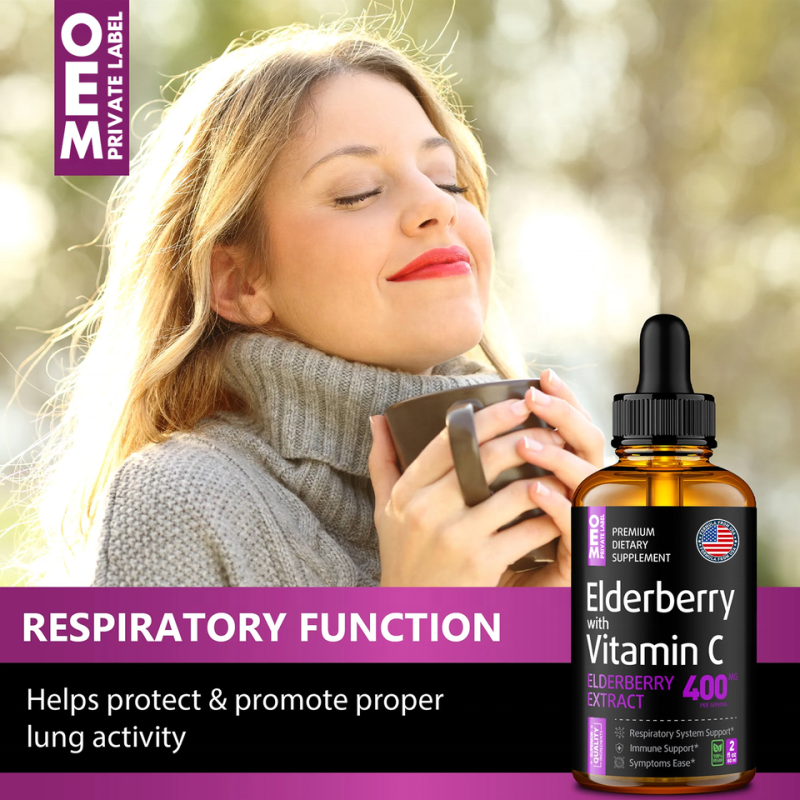 Elderberry Drops Manufacturer - Organic Sambucus Liquid Black Extract Vitamin C Antioxidant