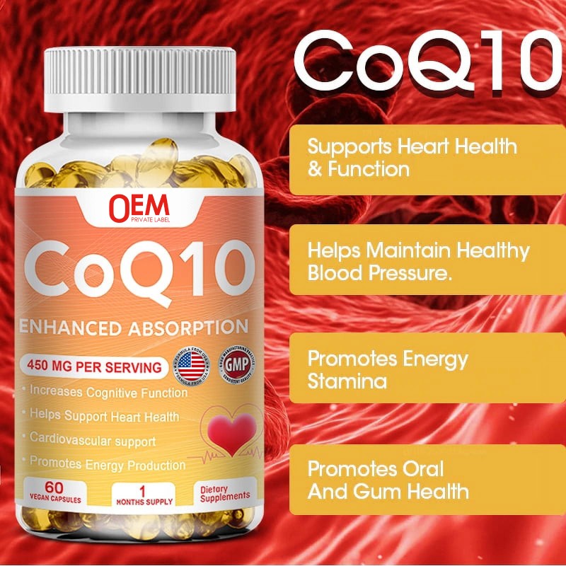 COQ10 Capsules Supplier - OEM Private Label 450mg Coenzyme Q10 Heart Nerve System Support