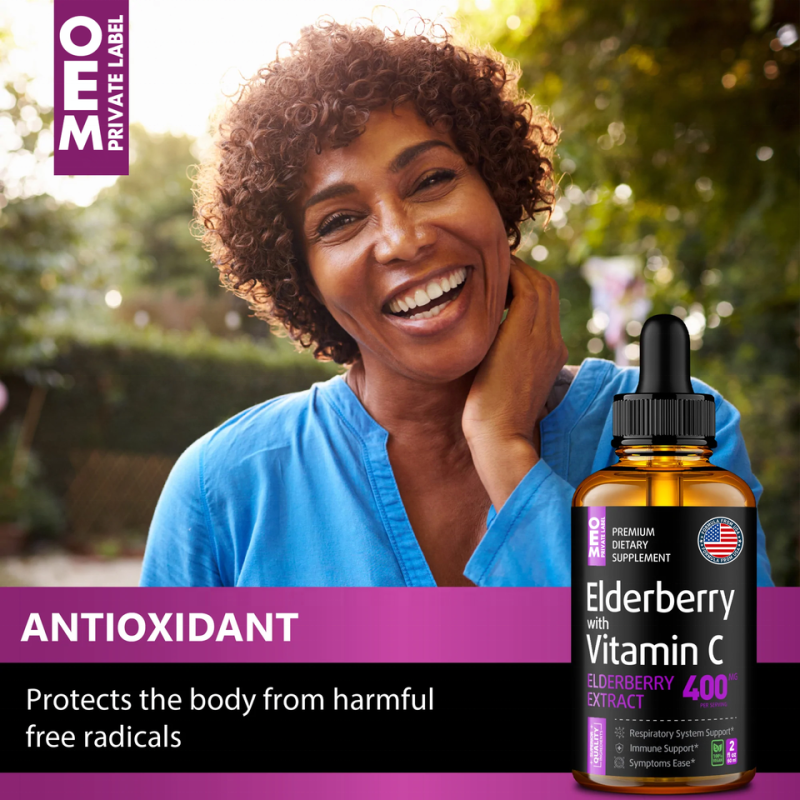 Elderberry Drops Manufacturer - Organic Sambucus Liquid Black Extract Vitamin C Antioxidant