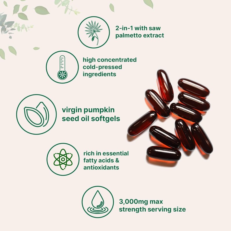 Pumpkin Seed Oil Softgels Manufacturer - OEM Pure Virgin 3000mg with Saw Palmetto Hair Urinary