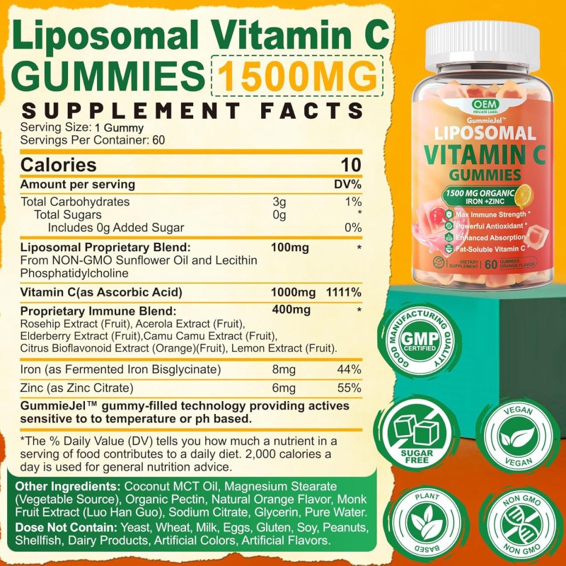 Liposomal Vitamin C Gummies Supplier - OEM 1000mg Chewable with Zinc Elderberry