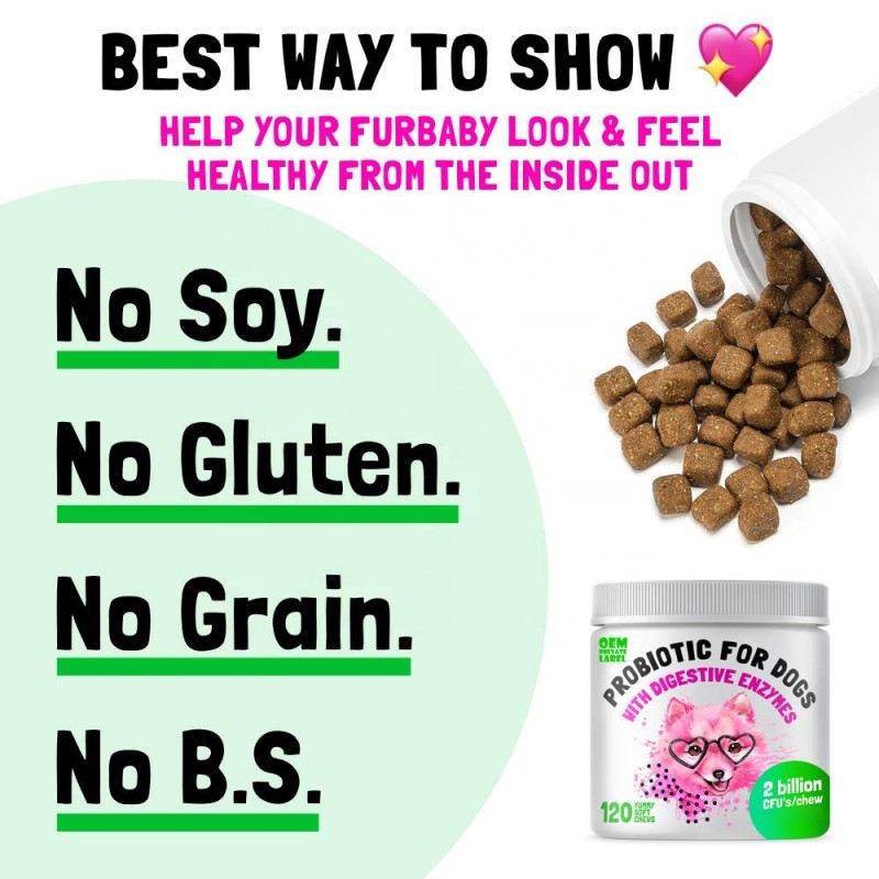 Probiotic Soft Chews Factory - for Dogs Digestive Enzymes Prebiotics Allergy Itch Gut Flora