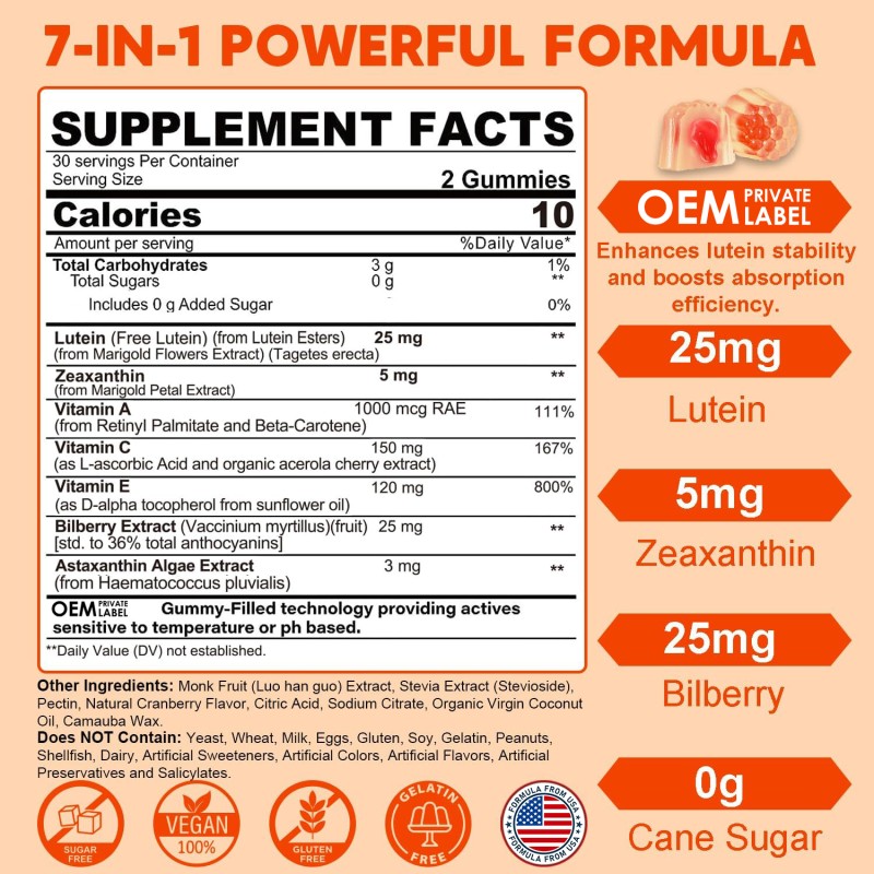 Lutein Zeaxanthin Gummies Factory - OEM with Vitamins A C E Bilberry Vision Health
