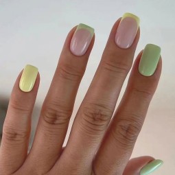 Press-On Nails Supplier - Wholesale 24pcs Premium Coffin Design ABS Lemon Yellow Cattle Oil Fruit Green