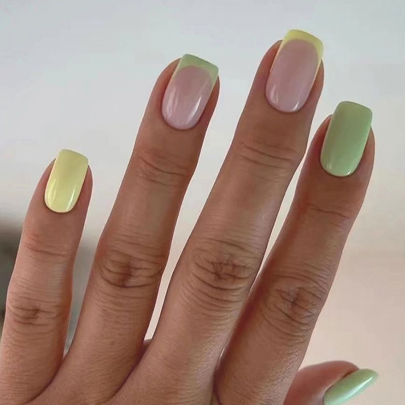 Press-On Nails Supplier - Wholesale 24pcs Premium Coffin Design ABS Lemon Yellow Cattle Oil Fruit Green