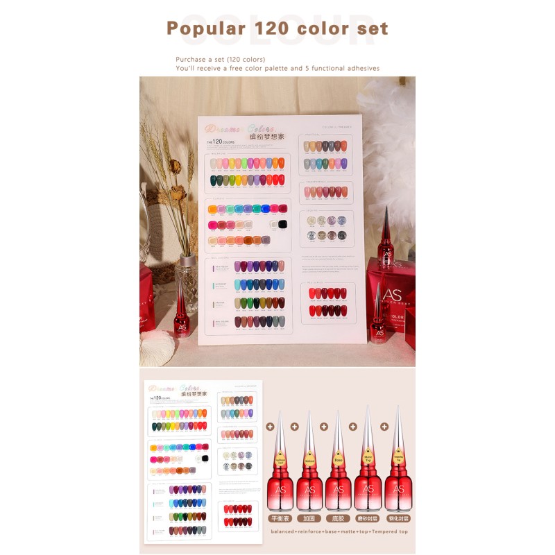 Gel Polish Set Manufacturer - AS Professional 120 Colors Salon Kit with LED Lamp Base Top Coat