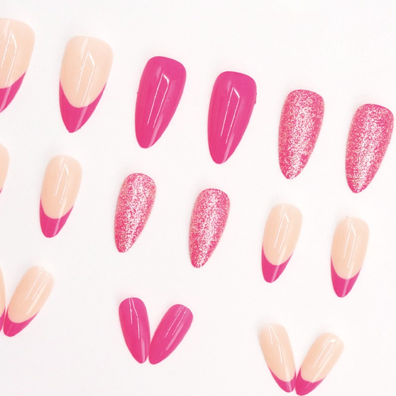 Press-On Nails Supplier - Rose French Simple Sweet Glitter Elegant Design Eco-Friendly Detachable