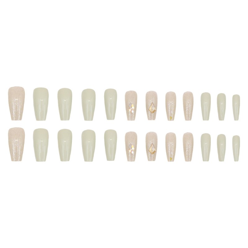 Press-On Nails Manufacturer - Wholesale 24pcs Premium ABS Coffin Design White Explosion Flash Diamond Stiletto