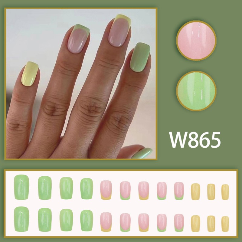 Press-On Nails Supplier - Wholesale 24pcs Premium Coffin Design ABS Lemon Yellow Cattle Oil Fruit Green