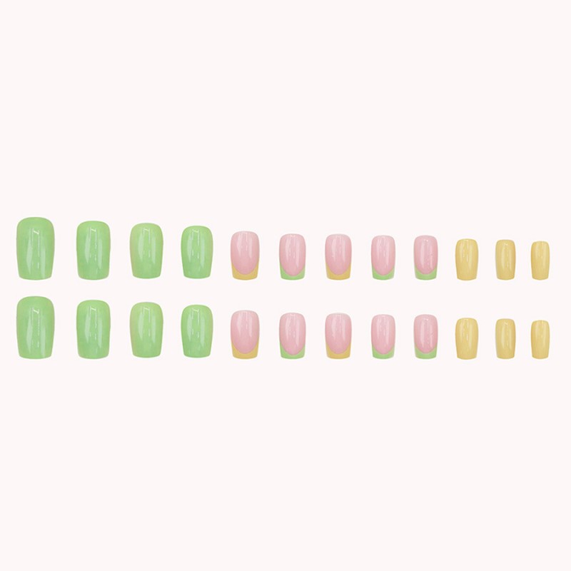 Press-On Nails Supplier - Wholesale 24pcs Premium Coffin Design ABS Lemon Yellow Cattle Oil Fruit Green
