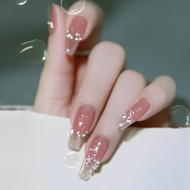 Press-On Nails Supplier - Wholesale 24pcs Premium Coffin Design ABS Iced Powder Blusher Camellia Simple