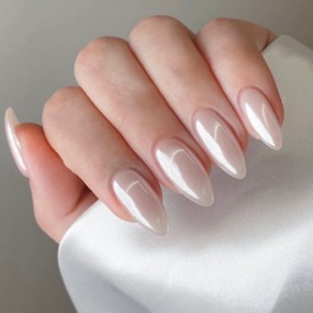Press-On Nails Factory - 24pcs Pearl White Glitter False Nails Ethereal Pure Sexy Tips