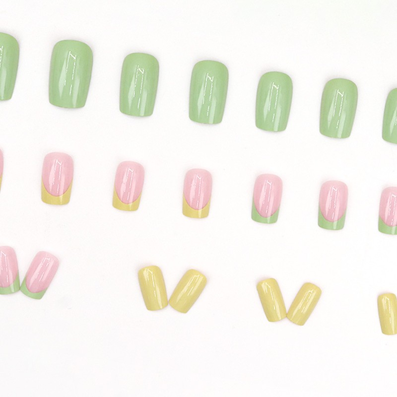 Press-On Nails Supplier - Wholesale 24pcs Premium Coffin Design ABS Lemon Yellow Cattle Oil Fruit Green