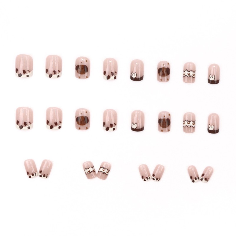 Press-On Nails Factory - Wholesale 24pcs Premium Coffin Design ABS Press-On French Cute Spotted Dog Cartoon