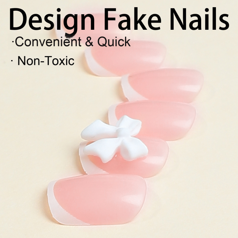 Press-On False Nails Factory - 2024 New Cross-Border High-End Handmade White French Edge Bowknot Pure