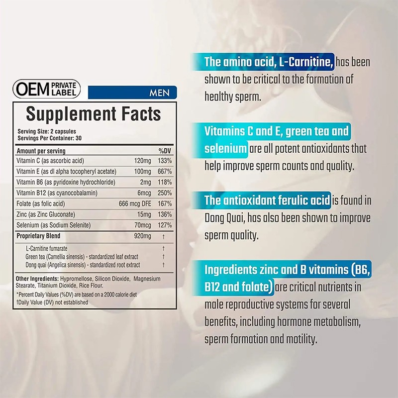 Male Fertility Capsules Factory - Hot Selling Male Fertility Supplement Vitamins Count Booster for Men