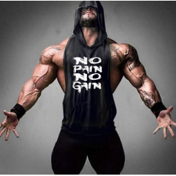 Bodybuilding Tank Top Manufacturer - Custom Cotton Mens Breathable Hooded Sleeveless Vest Gym Stringers