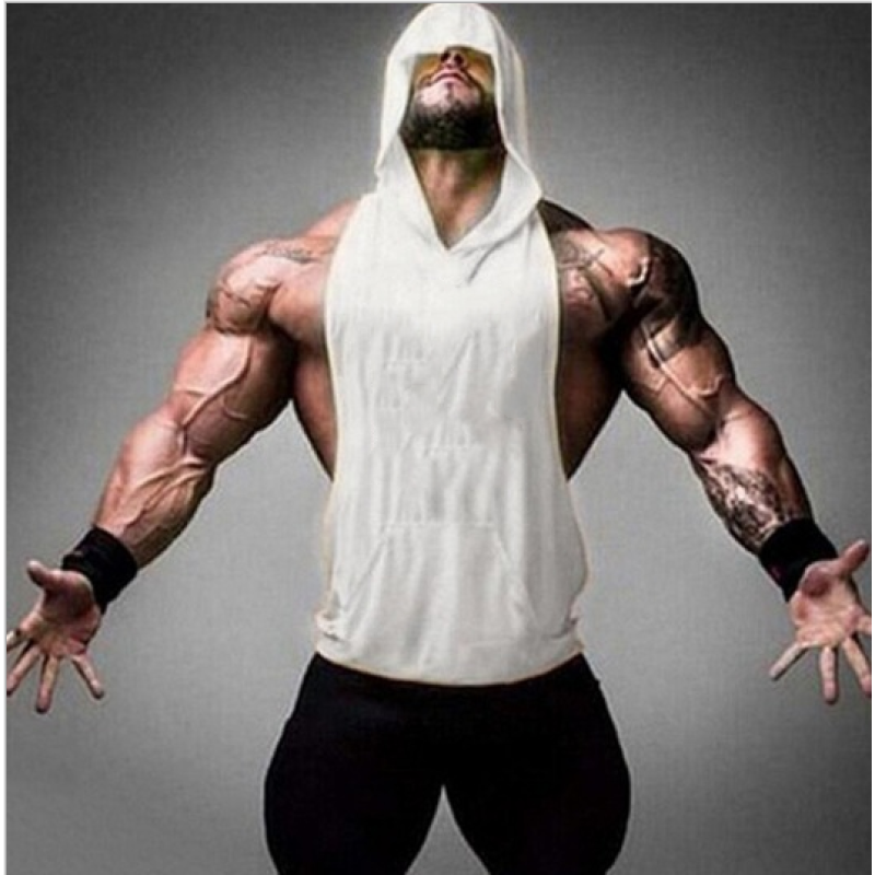 Sports Vest Supplier - Custom Cotton Men's Stringer Sports Vest Hooded Cap Pocket Gym Tank Tops